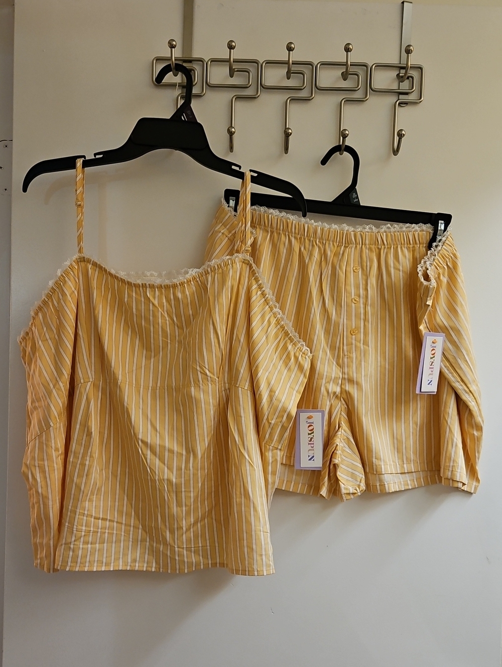 Joyspun Womens 3X Yellow Striped Pajama Set NWT Woven Cami Top Boxer Shorts